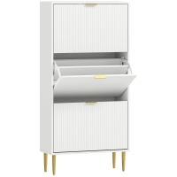 HOMCOM Scarpiera Slim per 18 Paia di Scarpe con 3 Cassetti a Ribalta e Ripiani Regolabili, 60x24x122.5 cm, Bianco