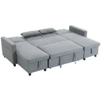 HOMCOM Colțar cu funcție de dormit și spațiu de depozitare, formă U, canapea 4 locuri cu chaiselongue, spătar reglabil, aspect de in(m-1)