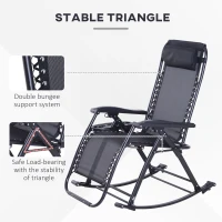 Outsunny Foldable Garden Rocking Chair, Outdoor Recliner Sun Lounger with Breathable Mesh Fabric, Zero-Gravity Seat with Headrest and Cup Holder Tray, Black(m-6)