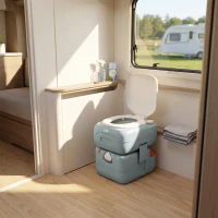 Outsunny Portable Toilet for Adults, 22L Camping Toilet with Seat, Lid and Anti-Leak Handle Pump, Outdoor Travel Toilet with Detachable Tanks for Camping, Boating, Hiking, Travel, RV, Grey(m-8)