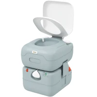 Outsunny Portable Toilet for Adults, 22L Camping Toilet with Seat, Lid and Anti-Leak Handle Pump, Outdoor Travel Toilet with Detachable Tanks for Camping, Boating, Hiking, Travel, RV, Grey(m-10)