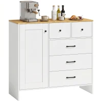 HOMCOM Bufet Bucătărie, Mobilier de depozitare cu 5 sertare și ușă, Stil rustic, 100 x 40 x 94 cm, Alb(m-8)