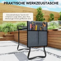 Outsunny Kniebank für Gartenarbeit klappbar Gartenhocker mit Kniekissen Werkzeugtaschen bis 150 kg 58 x 28 x 49cm Grau(m-6)