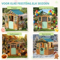 AIYAPLAY Outdoor kinderspeelhuis met verkoopkraam plantenbak krijtbord doelkleed 4 ballen 142 x 120 x 141,5 cm Meerkleurig(m-9)