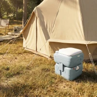 Outsunny Portable Toilet for Adults, 22L Camping Toilet with Seat, Lid and Anti-Leak Handle Pump, Outdoor Travel Toilet with Detachable Tanks for Camping, Boating, Hiking, Travel, RV, Grey(m-9)