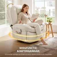HOMCOM Relaxfauteuil, Draaibare Schommel- en Ligstoel met Diepe Zitting, Dikke Rugkussens, Gemakkelijke Montage, Crème(m-8)