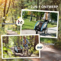 HOMCOM kinderaanhanger 2-in-1 designkinderwagen met Oxford-vlag blauw+zwart(m-8)