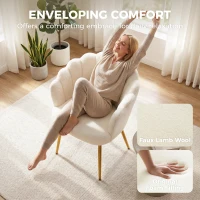 HOMCOM Lounge Chair Petal-Back Armchair Metal Metal Legs for Living Room Bedroom Cream(m-5)