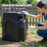 Outsunny Compostor de Grădină 240L Triunghiular Rotativ cu 66 Guri de Aerisire și 3 Uși, din PP, 78x75x78 cm, Negru(m-9)