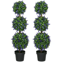 HOMCOM Set of 2 Artificial Plants, Lavender Flowers Ball Trees with Pot, for Home Indoor Outdoor Decor, 110cm(m-1)