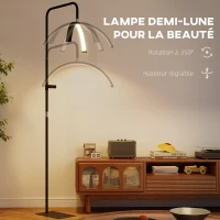 HOMCOM Lampadaire LED demi-lune rotative 350°, lampadaire sur pied salon dimmable 36 W, 7 températures de couleur, noir(m-4)