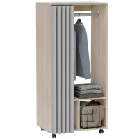 HOMCOM Armoire penderie armoire de rangement mobile avec rideau, tringle de suspension, 60 x 40 x 128 cm, effet bois naturel(m-11)
