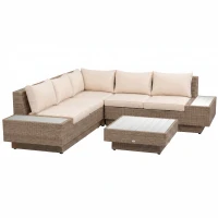 Outsunny 4 PCs Rattan Garden Furniture - Outdoor Sectional Corner Sofa and Coffee Table Set, Conservatory Wicker Weave Furniture with Armrest and Cushions, Yellow(m-12)