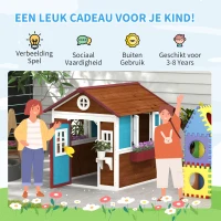 Outsunny Kinderspeelhuis van hout voor buiten, met ramen, bloempotten, ideaal voor kinderen van 3-8 jaar, Blauw(m-7)