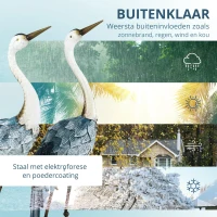 Outsunny Tuinbeeld Kraanvogels, 2-delige Set, roestvrij, weerbestendig, kleurvast, Staal, 26 x 15 x 74 cm, Blauw/Wit/Grijs(m-6)