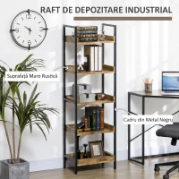 Homcom Biblioteca 5 Rafturi – Stil Industrial, Lemn & Metal(m-4)