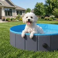 PawHut Foldable Dog Pool for Puppies and Ducks Dog Paddling Pool Bath Tub, Dark Grey, 80 x 20 cm(m-8)