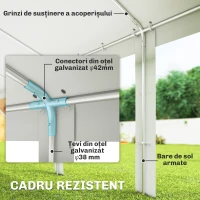 Outsunny Cort de grădină 10x5 m cu 10 pereți laterali detașabili, din PE și metal galvanizat, alb(m-4)