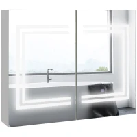 kleankin Specchio Bagno Contenitore con Luce LED, 80 x 65cm Mobile Bagno con Specchio, Anta Soft Close, Dimmerabile a 3 Colori, Ripiani Regolabili, Bianco Lucido(m-11)
