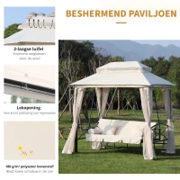 Outsunny 3-zitter Hollywoodschommel tuinschommel paviljoen zijwanden ligfunctie(m-7)