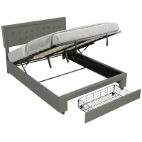 HOMCOM King Size Ottoman Bed Frame, with Front Drawer - Grey(m-10)