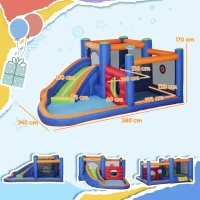 Outsunny springkasteel, met ruches, springkussen, zwembad, opblaasbaar, incl. elektrische pomp, voor maximaal 3 kinderen, 380 x 340 x 170 cm(m-3)