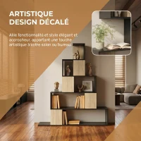 HOMCOM Étagère de rangement, bibliothèque géométrique à 5 niveaux, pour bureau, salon, chambre, noir et bois naturel(m-4)