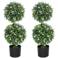 HOMCOM Set of 2 Decorative Artificial Plants Ball Trees with Lavender Flowers in Pot Fake Plants for Home Indoor Outdoor Decor, 70cm, Blue(m-1)