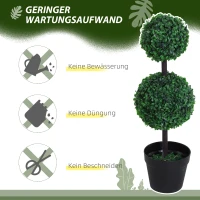 Outsunny 2er-Set Kunstpflanze, Künstliche Pflanzen im Kugeldesign, Kunstbaum im Zementtopf, Kunststoff-Pflanze, Grün+Schwarz(m-6)