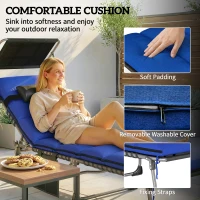 Outsunny Folding Sun Loungers Set of 2 with Canopy, Reclining Sunbed with Cushion, Side Pocket, Carrying Handle, Dark Blue(m-6)