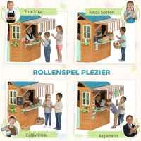 AIYAPLAY Outdoor kinderspeelhuis met verkoopkraam plantenbak krijtbord doelkleed 4 ballen 142 x 120 x 141,5 cm Meerkleurig(m-6)