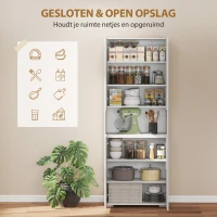 HOMCOM 180 cm Hoge Keukenkast, Voorraadkast met Soft-Close Deuren en Verstelbare Planken, Hoogglans Wit(m-5)