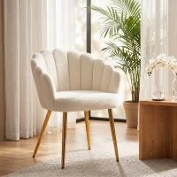 HOMCOM Lounge Chair Petal-Back Armchair Metal Metal Legs for Living Room Bedroom Cream(m-8)