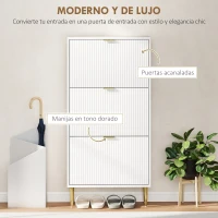HOMCOM Zapatero Estrecho con 3 Puertas Acanaladas con Estantes Ajustables para 18 Pares de Zapatos 60x24x122,5 cm Blanco(m-4)