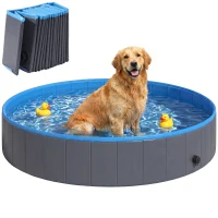PawHut Foldable Dog Pool for Puppies and Ducks Dog Paddling Pool Bath Tub, Dark Grey, 140 x 30cm(m-10)