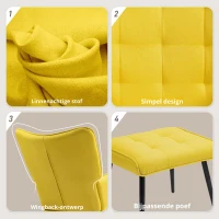 HOMCOM Schommelstoel met Voetenbank, Comfortabel, Tot 130 kg, Linnenlook, 64x89x90cm, Geel(m-6)