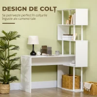 HOMCOM Birou Modern pentru Calculator in forma de L, Masa de scris, Birou de colt cu rafturi pe 4 nivele pentru biroul de acasa, alb(m-4)