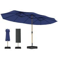 Outsunny Sombrilla Doble de Jardín 4,7x2,8 m con Base Incluida Manivela Sacos de Arena Protección UV Impermeable Azul Oscuro(m-19)