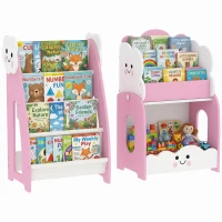 AIYAPLAY 3-in-1 Kinderregal mit Spielzeugaufbewahrung, Modularer Bücherregal mit 4 Taschen & 3 Ebenen sowie Nachttisch, Rosa(m-11)