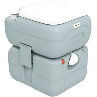 Outsunny Portable Toilet for Adults, 22L Camping Toilet with Seat, Lid and Anti-Leak Handle Pump, Outdoor Travel Toilet with Detachable Tanks for Camping, Boating, Hiking, Travel, RV, Grey(m-11)