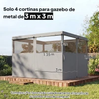 Outsunny 4 Paredes Laterales para Cenador 3x3 m Laterales de Carpa con 8 Ventanas Protección UV 30+ Impermeable Gris Claro(m-3)