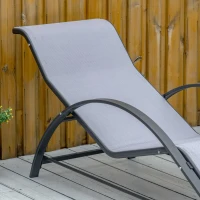 Outsunny Set de 2 șezlonguri și măsuță cu blat din sticlă, 59x169x66 cm, gri deschis(m-9)