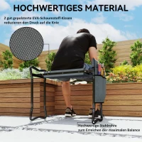 Outsunny Kniebank für Gartenarbeit klappbar Gartenhocker mit Kniekissen Werkzeugtaschen bis 150 kg 58 x 28 x 49cm Grau(m-7)