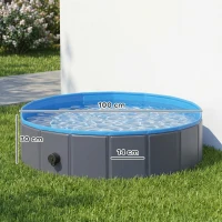 PawHut Foldable Dog Pool for Puppies and Ducks Dog Paddling Pool Bath Tub, Dark Grey, 100 x 30 cm(m-3)