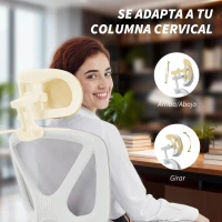 HOMCOM Silla de Escritorio de Malla Reclinable con Reposacabezas Soporte Lumbar Reposapiés y Altura Regulable Gris Claro(m-7)