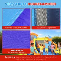 AIYAPLAY 8-in-1 Springkasteel met blower, glijbaan, plonsbad, trampoline en klimwand voor binnen en buiten, 350x325x210 cm, meerkleurig(m-6)