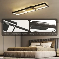 HOMCOM Plafonnier LED rectangle 43W, luminaire plafonnier 3000-6000K, 4600LM, télécommande, 70 x 30 cm, noir(m-6)