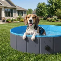 PawHut Foldable Dog Pool for Puppies and Ducks Dog Paddling Pool Bath Tub, Dark Grey, 100 x 30 cm(m-8)