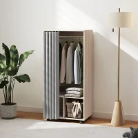 HOMCOM Armoire penderie armoire de rangement mobile avec rideau, tringle de suspension, 60 x 40 x 128 cm, effet bois naturel(m-10)
