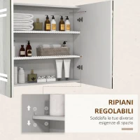 kleankin Specchio Bagno Contenitore con Luce LED, 80 x 65cm Mobile Bagno con Specchio, Anta Soft Close, Dimmerabile a 3 Colori, Ripiani Regolabili, Bianco Lucido(m-6)